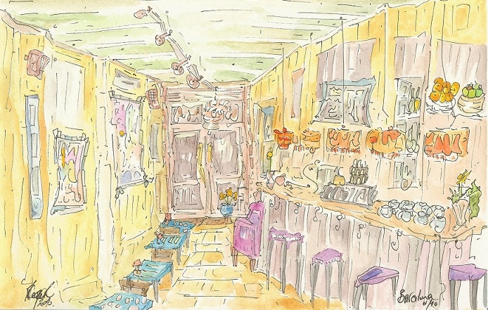 Barcelona Cafe Interior - Original Watercolor Painting