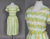 Vintage Dress 50s 60s Floral Day Dress Summer Dress White and Yellow 1950s 1960s XL XXL Plus Size Mad Men