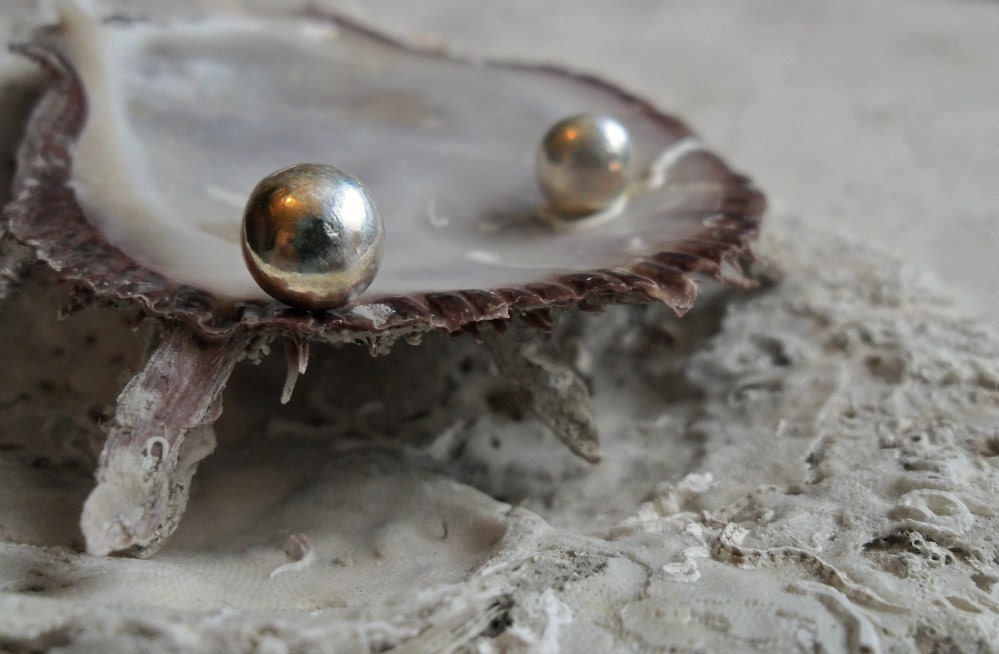 Silver Pearls - Recycled Solid Silver Post Earrings - 7mm Summer Sea Ocean - LaurelAndLime