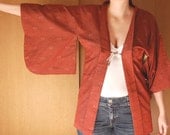 Brick Red Haori Top With Black And White Accents