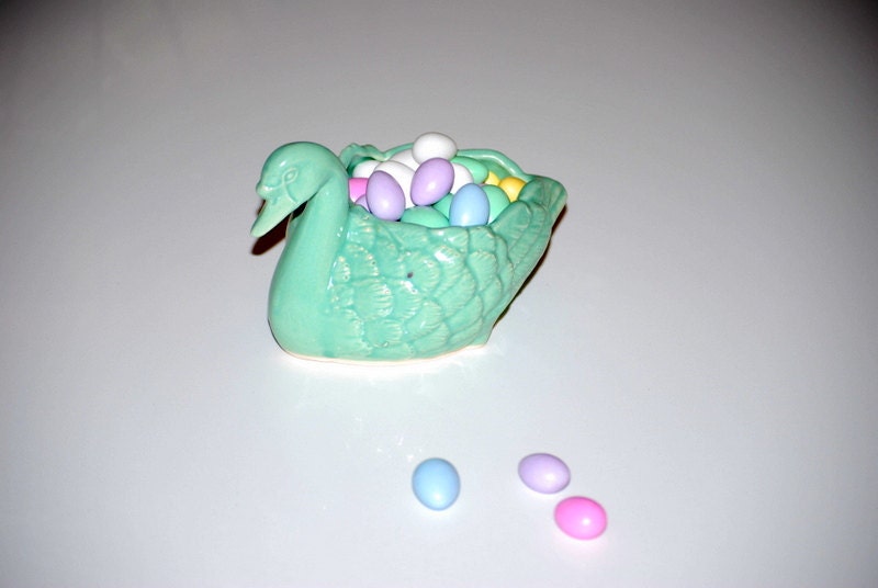 swan candy bowl planter in mint vintage style