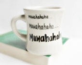 Funny Coffee Mug tea cup diner mug black white hand painted evil laugh muwahahaha graduation