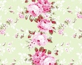 Rachel Ashwell Shabby Chic Fabric yard Rose Trellis on SAGE Poplin Cabbage Roses Raspberry
