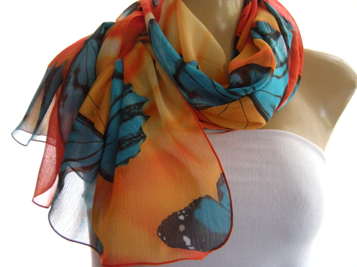 Sunset butterflies... Just breathtaking.. Parisian Neck Tissu..Chiffon Scarf