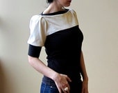 Women's Top Black and Ivory Jersey with Floral Print, modern style- made to order