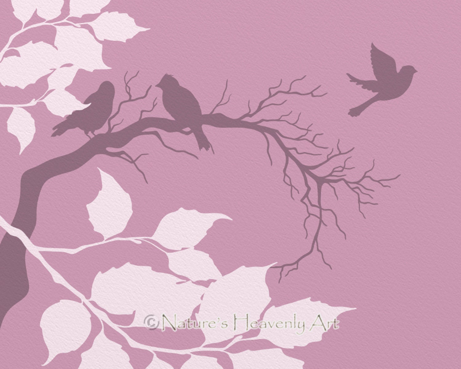 Pink Birds on Tree Branches Custom Colors 8 x 10 Print, Wildlife Nature Art Print, Modern Wall Décor (195)