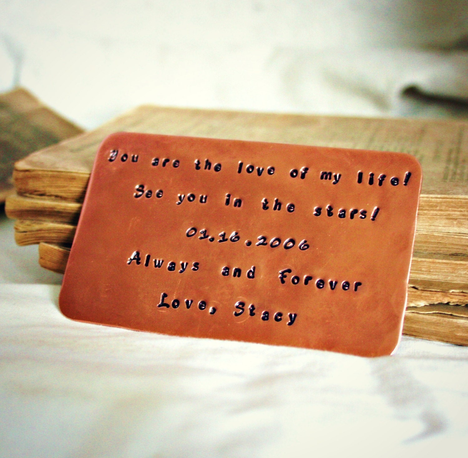 Wallet Card Insert - Wallet Insert - Copper Hand Stamped - Anniversary - Birthday - Wedding - Personalized - Customized - Corporate Gift