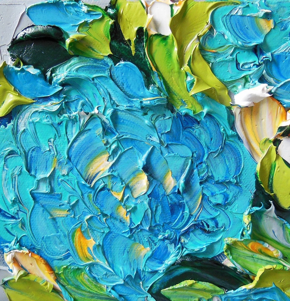 Still life Original Oil Fine Art Impasto Blue Hydrangeas