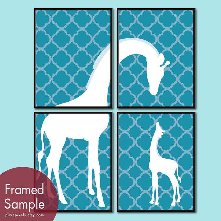 Momma and Baby Giraffe (Series A) Set of 4 - 8x10 Art Prints - (Featured in Atlantic) Customizable Colors