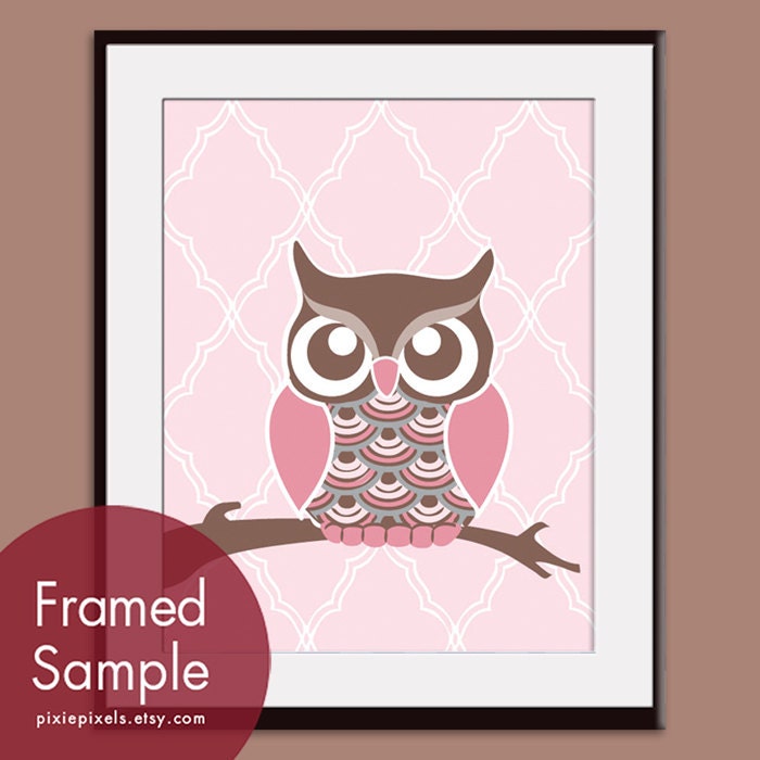 Owl with Diamond Trellis - 8x10 Print (Featured in Assorted Colors) (Customizable Colors) Buy 3 get one Free