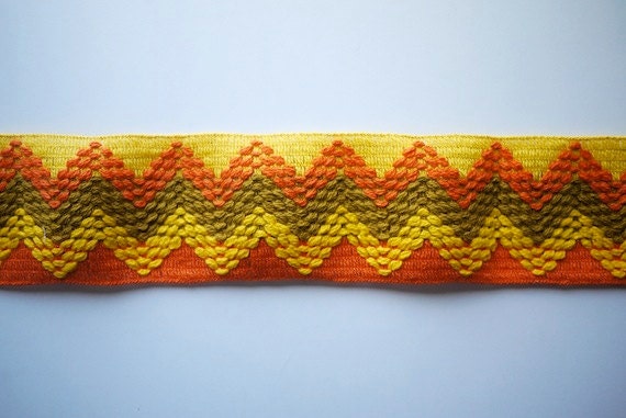 Vintage Orange Olive Yellow Zigzag Trim