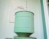 Vintage Hanging Planter Garden Green Metal Old Fertilizer Spreader with Crank and Handle