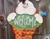 Handpainted Welcome  Spring Bunny,EASTER Hand Painted Wood Sign,  Home Decor, Spring,  Kitchen, Bathroom, Living Room, Garden, Wall Hanging