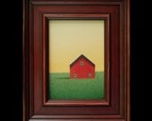Red Barn PAINTING 5 x 7 FRAMED Landscape Miniature Original HEARTLAND Fine Art Gift Birthday Anniversary Retirement