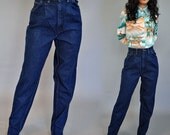 80s vintage high waisted jeans / Dark Wash Pleated Denim Jeans / Harem Fit CHIC Vintage Blue Jeans skinny taper leg / 26 Waist