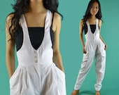 Womens High Waist Jumper Jumpsuit Pants / 70s Vintage Romper Overalls Pleated Pant Disco Jumpsuit Taper Leg Jumper XXS / XS