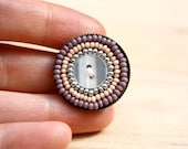 Candy Button - Beaded Geometric Brooch with Peach & Purple Seed Beads