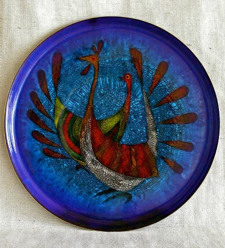 Large Round Enamel on Copper Plate -  by Miguel Pineda