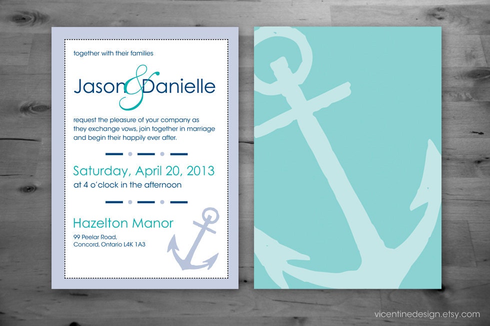Wedding Invitation - Anchors Aweigh - Invitation & RSVP Card Set - Cruise Ship, Destination Weddings - Tropical, Beach Weddings