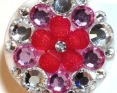 Magenta & Light Pink Flower Rhinestone Embellished Swivel-Back ID Badge Reel