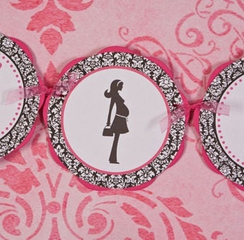 ITS A GIRL Baby Shower Banner - Hot Pink and Black Damask Baby Shower Banner - Mom Silhouette Il_170x135