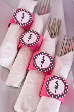 Napkin Rings - Silverware Wraps - Mom Silhouette - Baby Shower Napkin Rings in Hot Pink and Black Polka Dot (12) Il_170x135