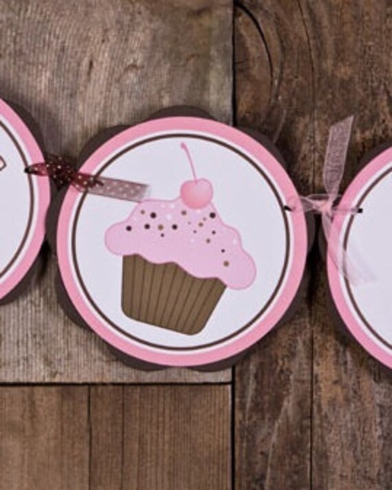 Sugar and Spice Cupcake BABY SHOWER Banner - Cupcake Baby Shower Decorations in Pink and Brown Il_570xn