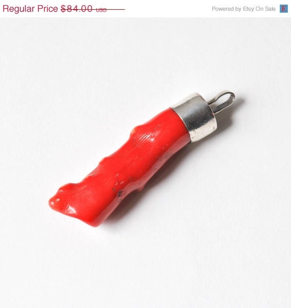 SHOP SALE / vintage red coral sterling silver pendant / Fire Walk With Me pendant