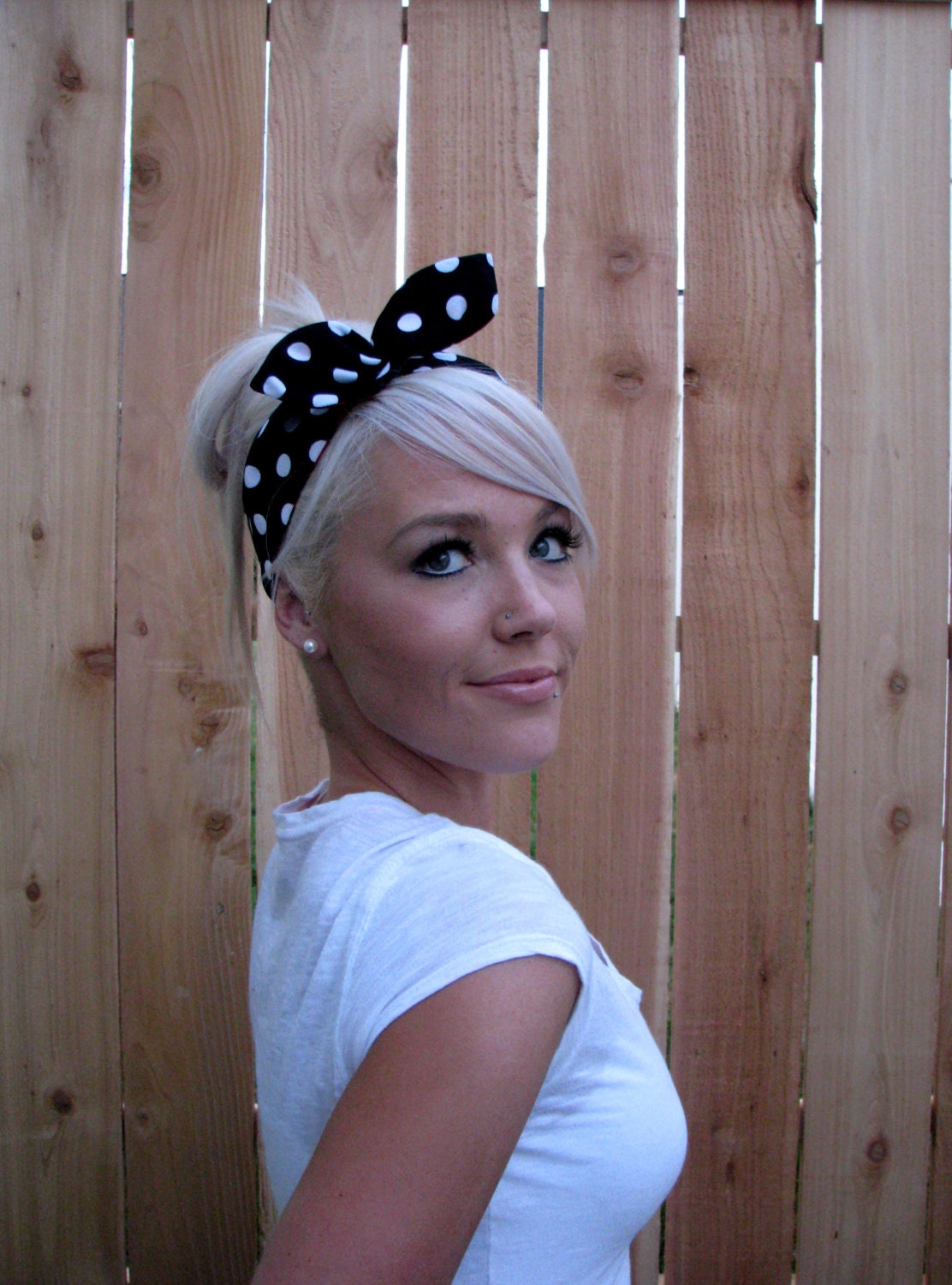 Vintage Inspired Pin Up Dolly Bow Reversible Headband With Easy Twist