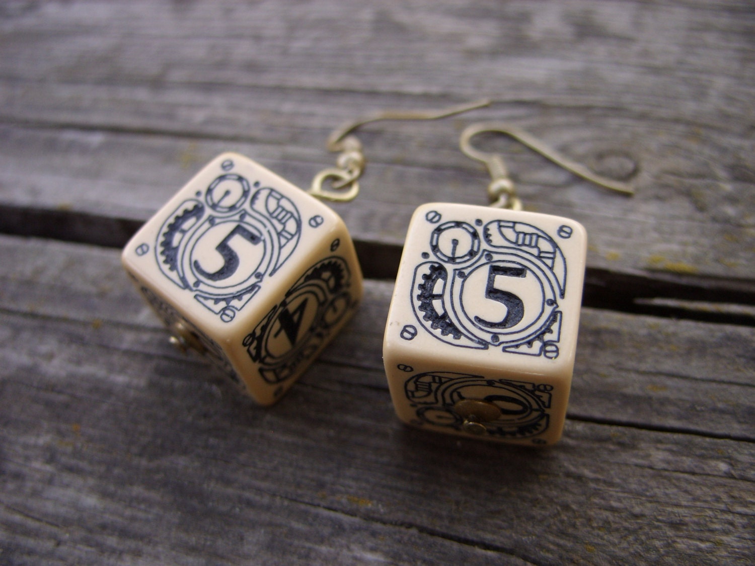 D6 steampunk dice earrings dice jewelry dnd dungeons and dragons toothed bar