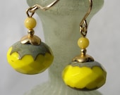 Pair of Bright Yellow Czech Glass Earrings