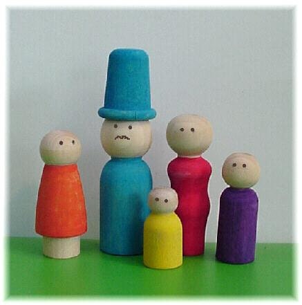Family Peg dolls with Kids -Rainbow Montessori Waldorf Wooden Toy and Book