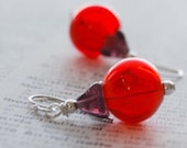 ON SALE Red Purple Hollow Glass Earrings