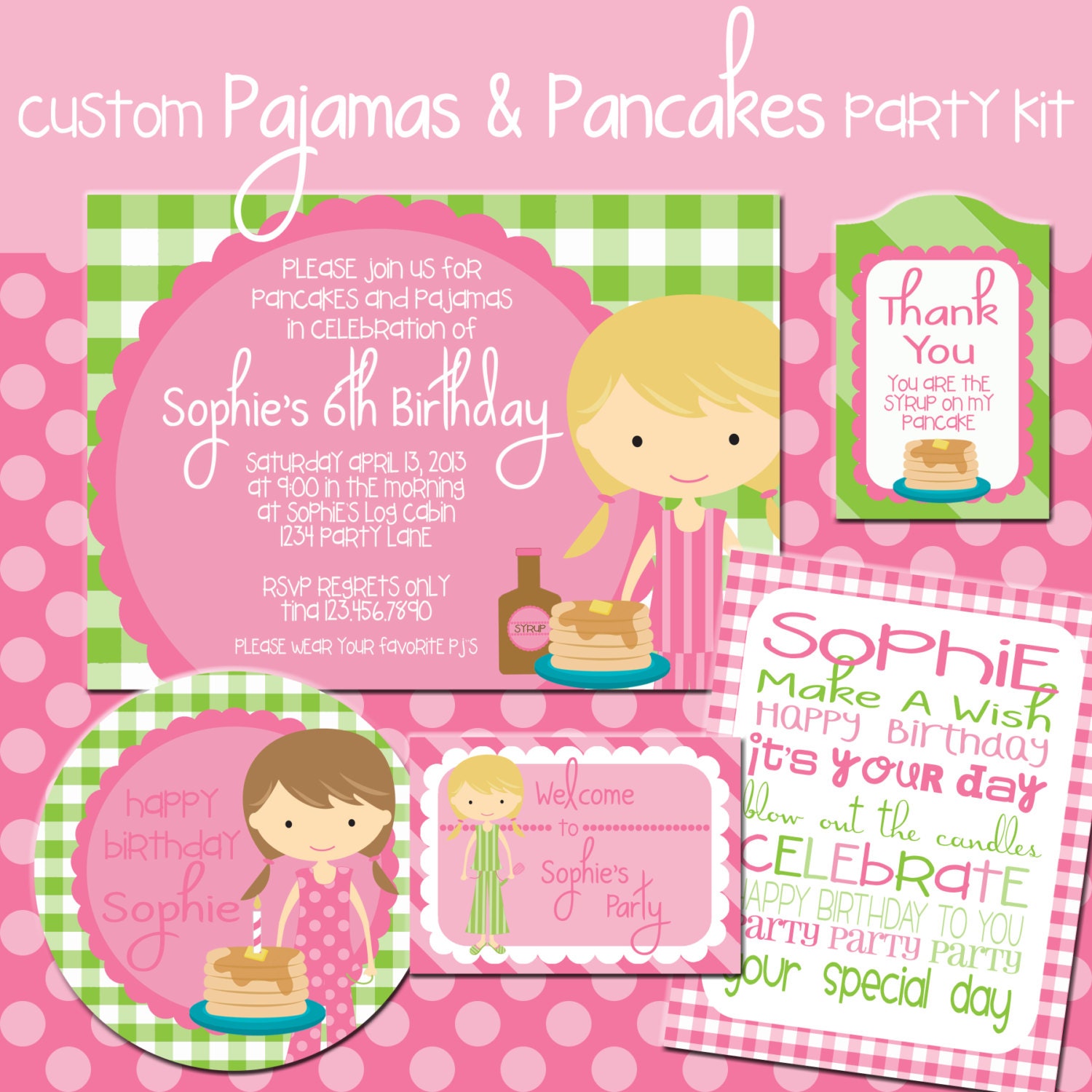 Custom PAJAMA'S AND PANCAKES Birthday Party Printable Kit Il_570xn