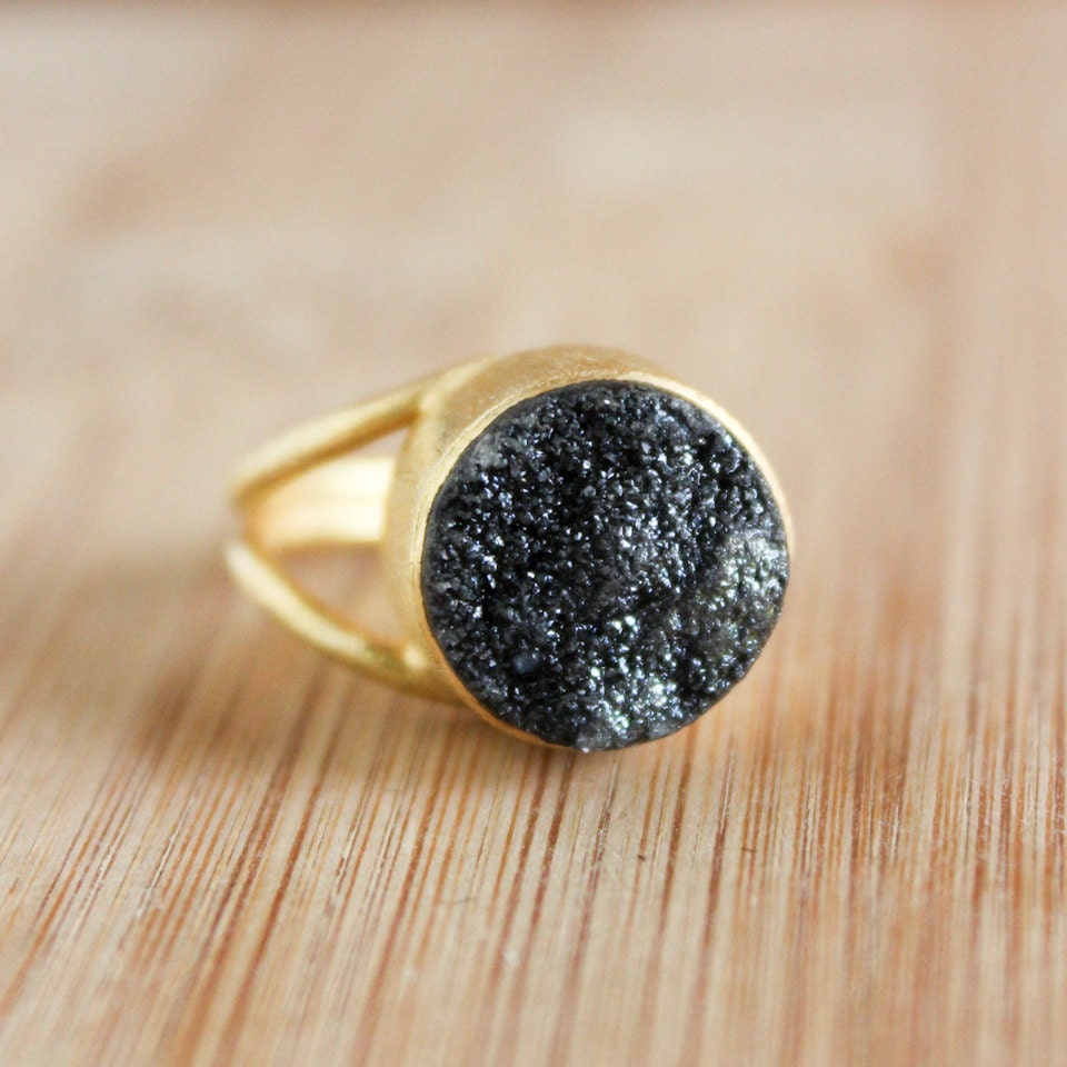 Black Titanium Druzy Ring - Adjustable Ring - Lump of Coal