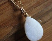SALE 15 OFF Gold Snow White Druzy Necklace - Gemstone Necklace - 14KT Gold Filled