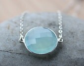 SALE 15 OFF Silver Aqua Blue Chalcedony Necklace - 925 Sterling Silver