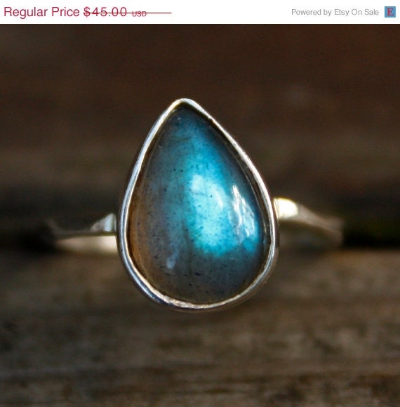 CLEARANCE SALE SALE - Blue Labradorite Teardrop Ring - Sterling Silver - Marked Down