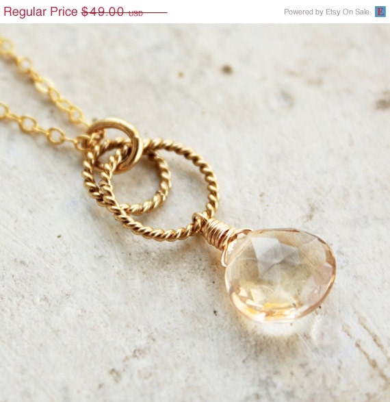 Memorial Day SALE Gold Citrine Necklace - November Birthdays - November Birthstone - Champagne
