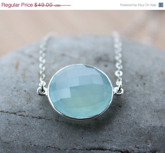 SALE 15 OFF Silver Aqua Blue Chalcedony Necklace - 925 Sterling Silver