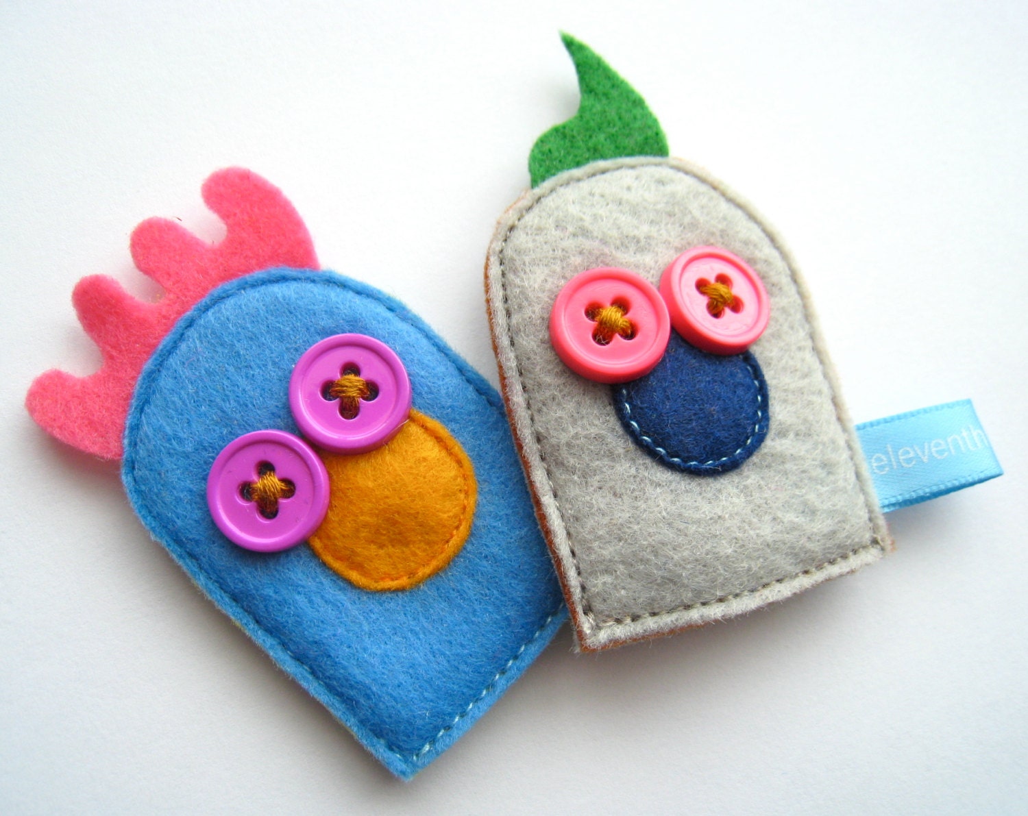 Odd Couple Plush Felt Finger Puppets - Blue and Gray Felt Finger Puppets