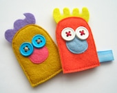 Odd Couple Plush Felt Finger Puppets - Yellow and Red Felt Finger Puppets