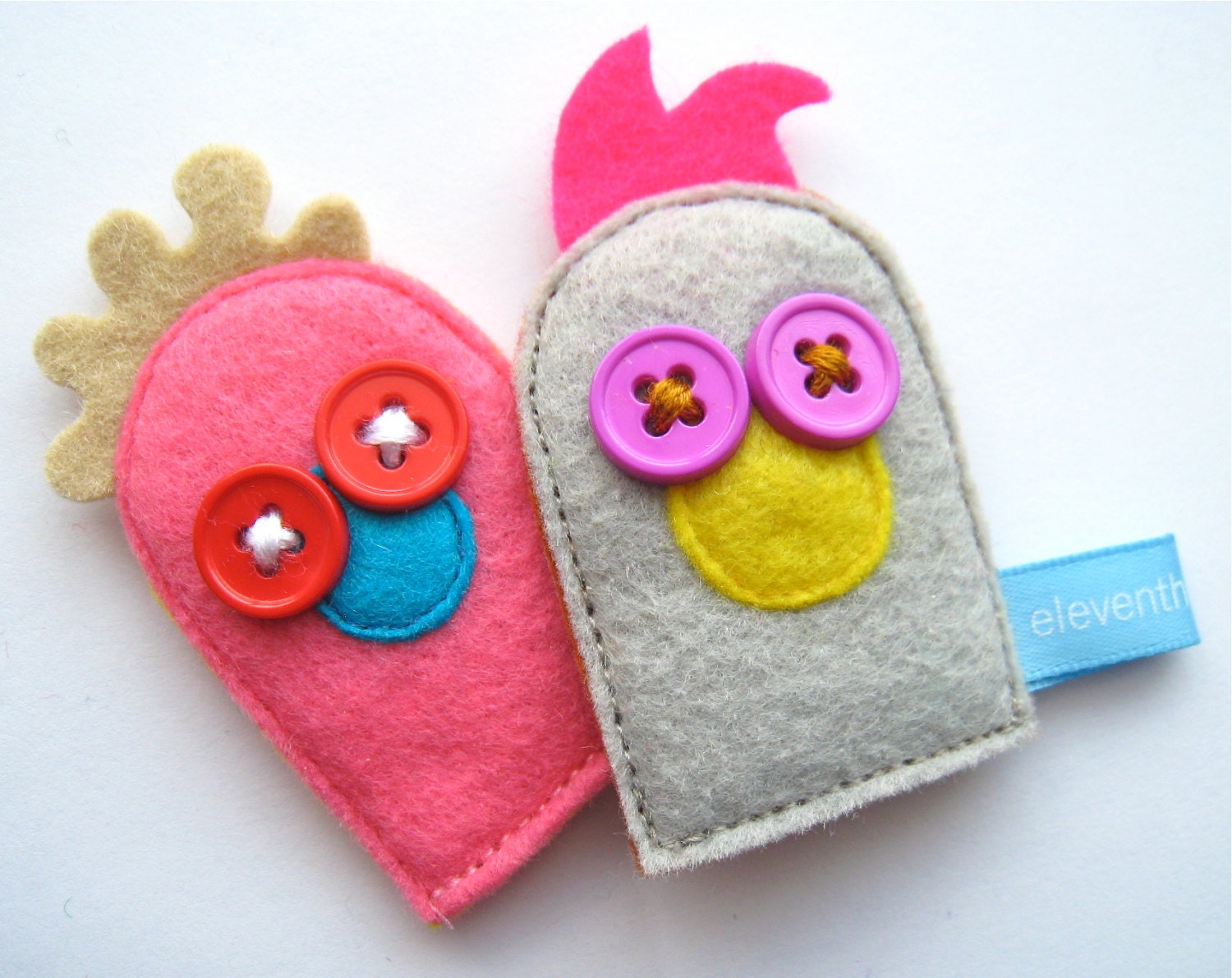 Odd Couple Plush Felt Finger Puppets - Pink and Gray Felt Finger Puppets