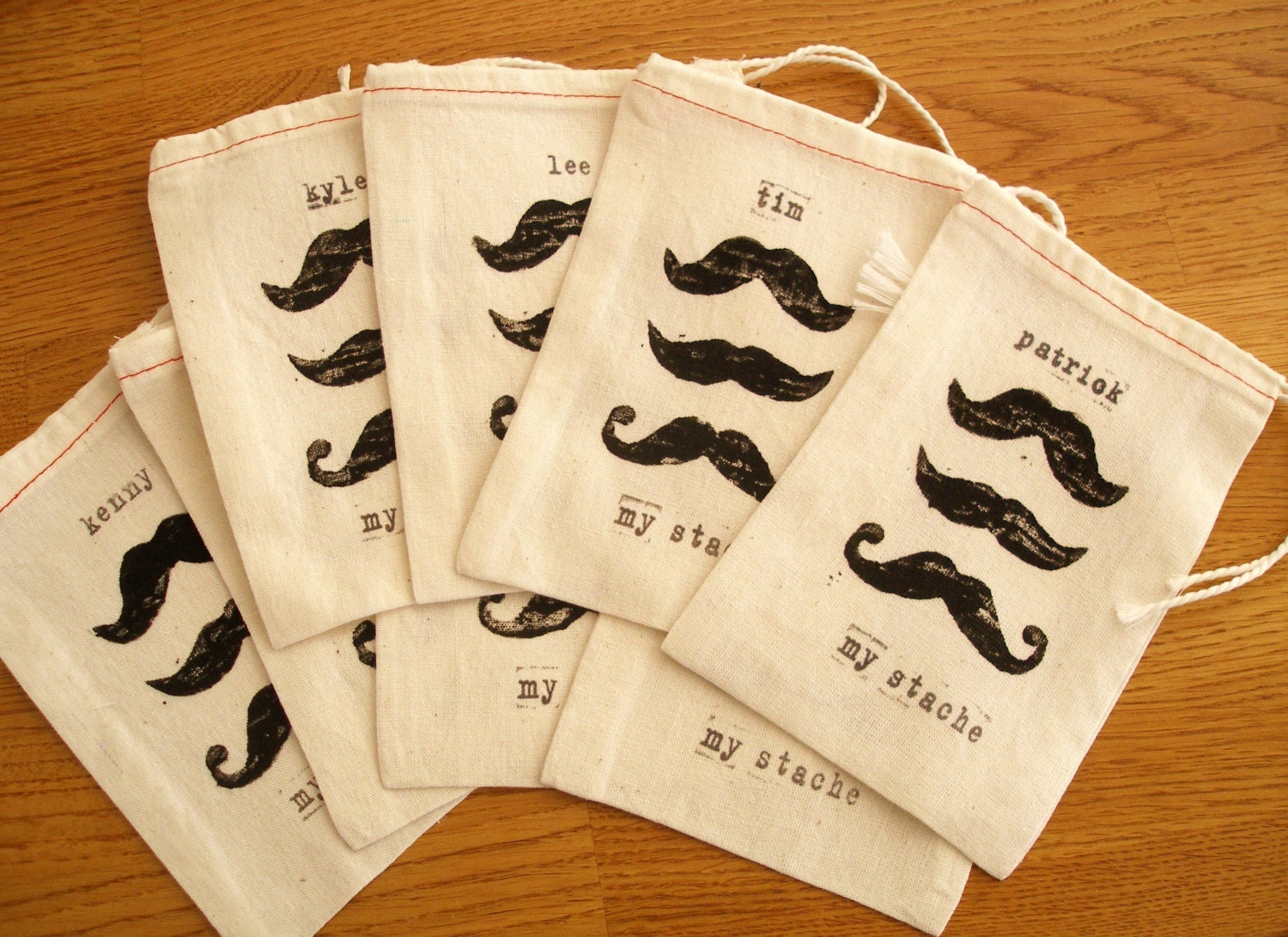 my stache - Customized Hand Stamped Muslin Drawstring Gift Bags