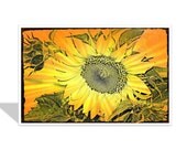 Yellow Sunflower card , digital sunburst drawing , sunflower card , Greeting Card 8 1/2 x 5 1/2
