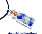 Sea Glass Bottle Pendant   Genuine Sea Glass in a Bottle With Black Leather Cord  Free Shipping