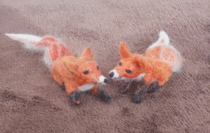 Miniature Animals Two Foxes Play Mat Play Scape Needle Felted Play Items Waldorf  Nature