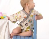 Baby Kimono One piece in CREATURE FRIENDS sizes 0 through 24 months - baby boy outfit boy easter clothes toddler outfit