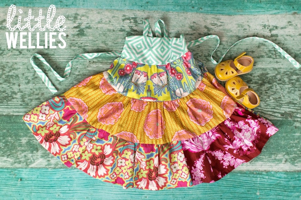 Fuchsia Blooms Tiered Twirly Dress - gathered swing smart ellie halter criss cross match sibling unique