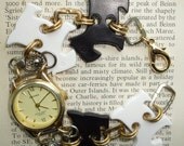 Handmade Recycled Watch Bracelet with Scottie Dog Buttons,Unusual,Wearable Art Jewellery
